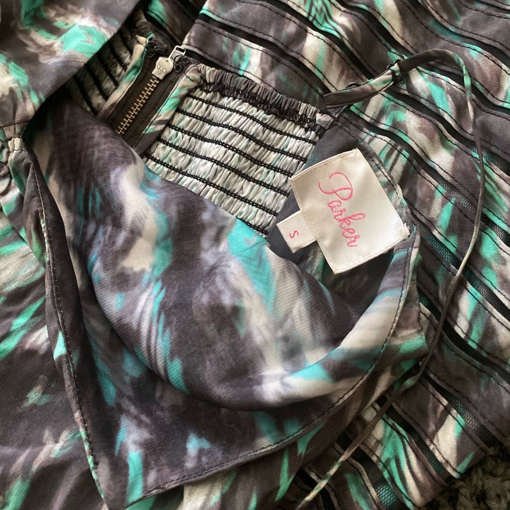 Parker Gray/Mint Barb Wire Silk Skater Dress